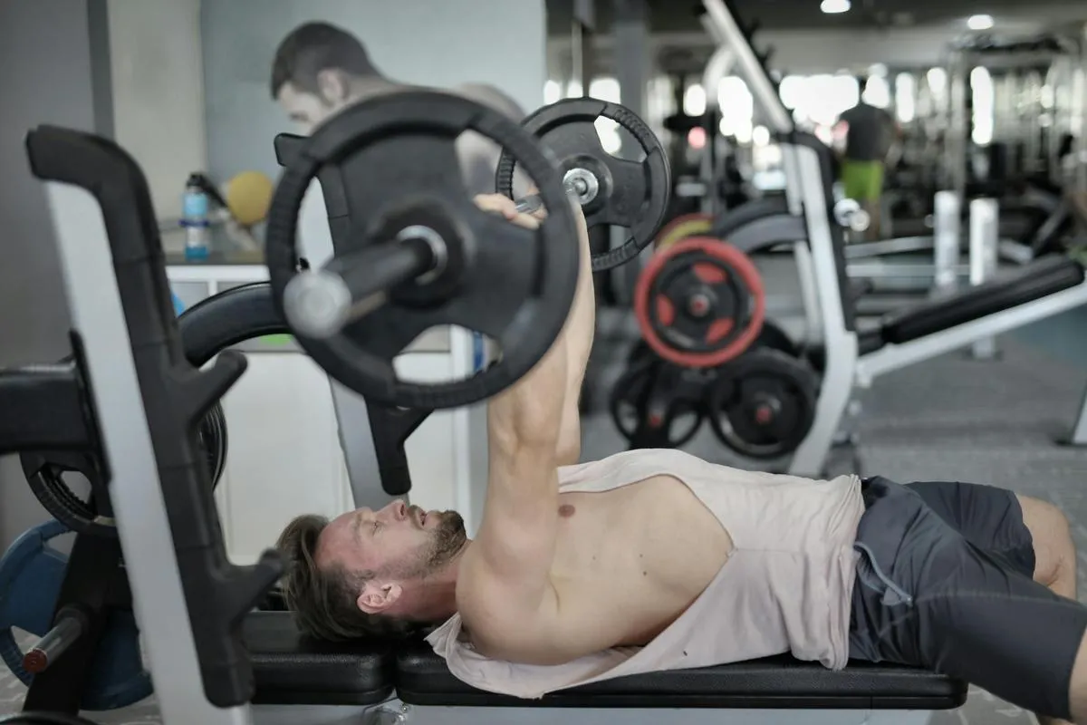 Bench press barbell close up